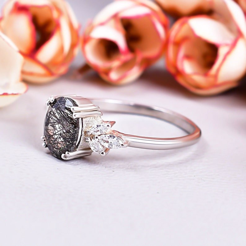 Unique Black Rutilated Quartz Engagement Ring