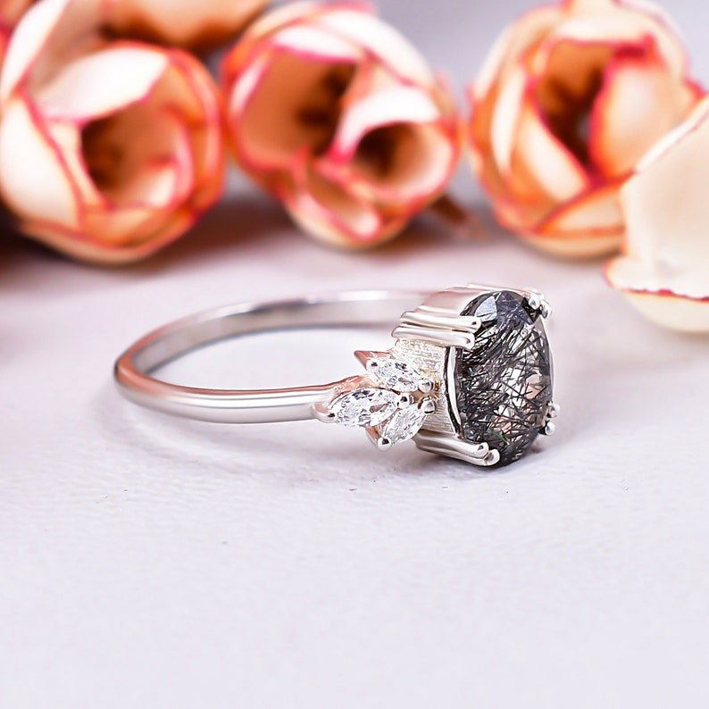 Unique Black Rutilated Quartz Engagement Ring
