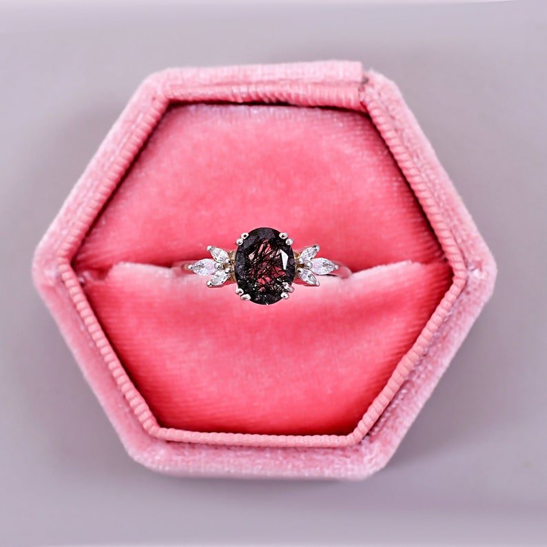 Unique Black Rutilated Quartz Engagement Ring