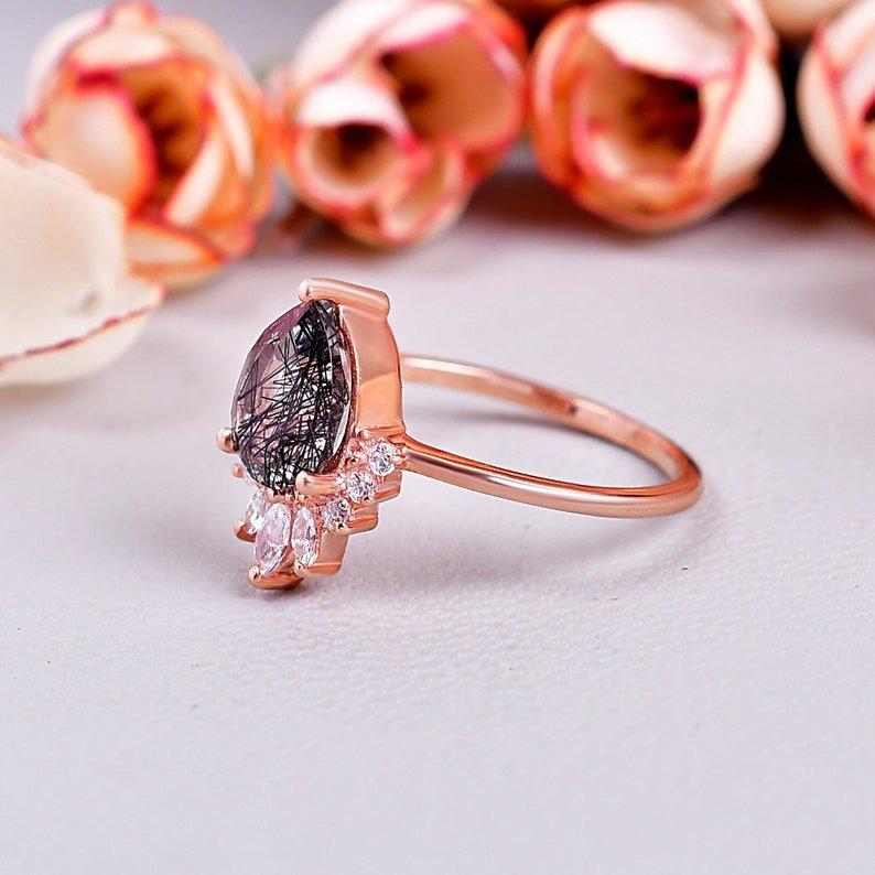 Black Rutile Quartz Designer Wedding Ring