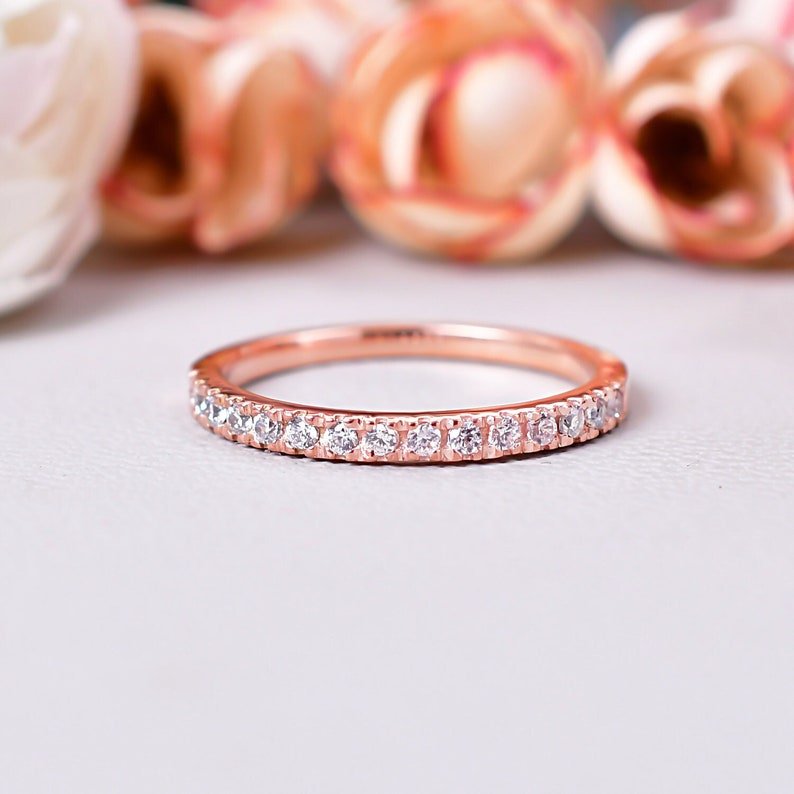 Round 2mm Moissanite Half Eternity Wedding Band Ring