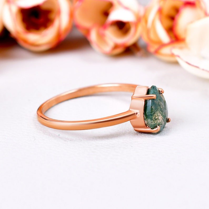 Green Moss Agate Art Deco Bridal Ring