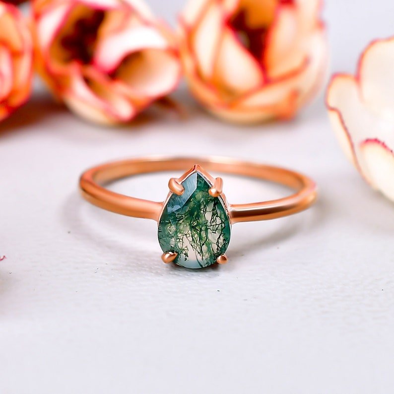 Green Moss Agate Art Deco Bridal Ring