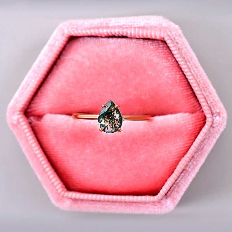 Green Moss Agate Art Deco Bridal Ring