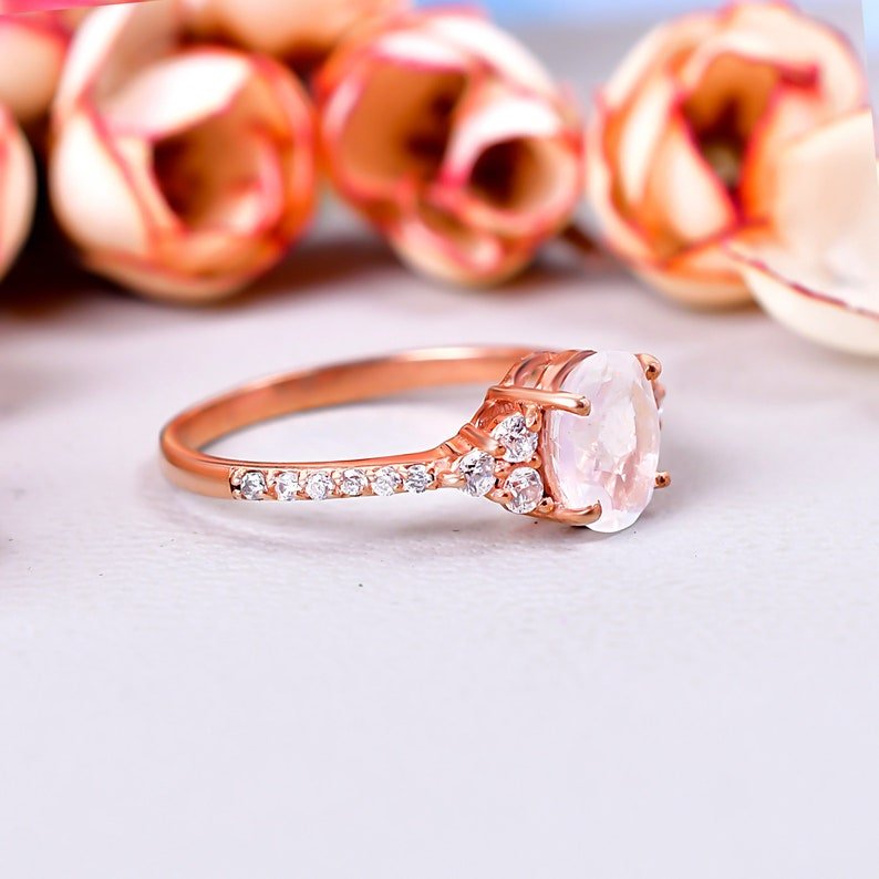 Oval 8X6mm Rainbow Moonstone Engagement ring