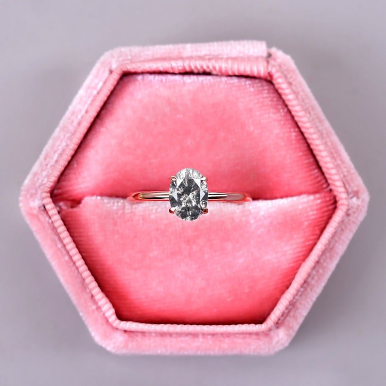 Natural Salt Pepper Herkimer Diamond Ring Proposal Ring