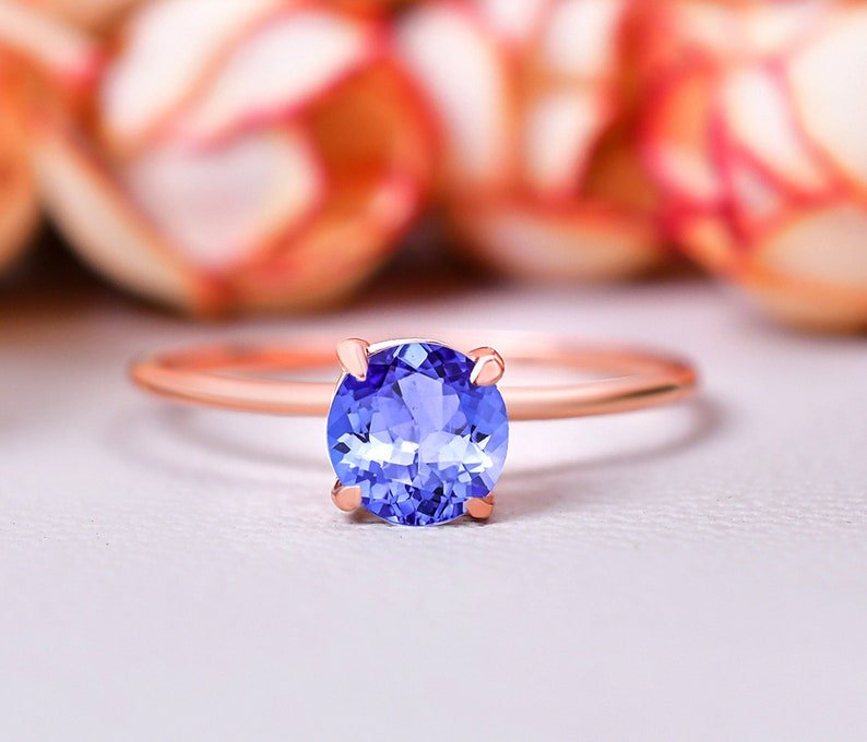 Unique Tanzanite Ring Dainty Tanzanite Solitaire Ring