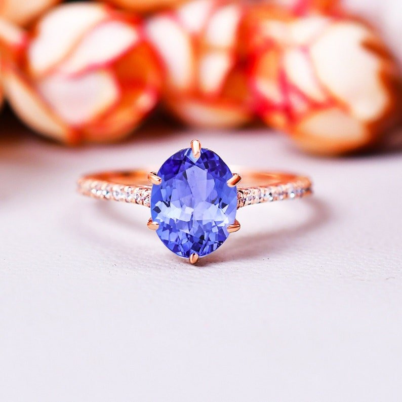 Blue Tanzanite Ring Unique December Birthstone Ring Gift for her
