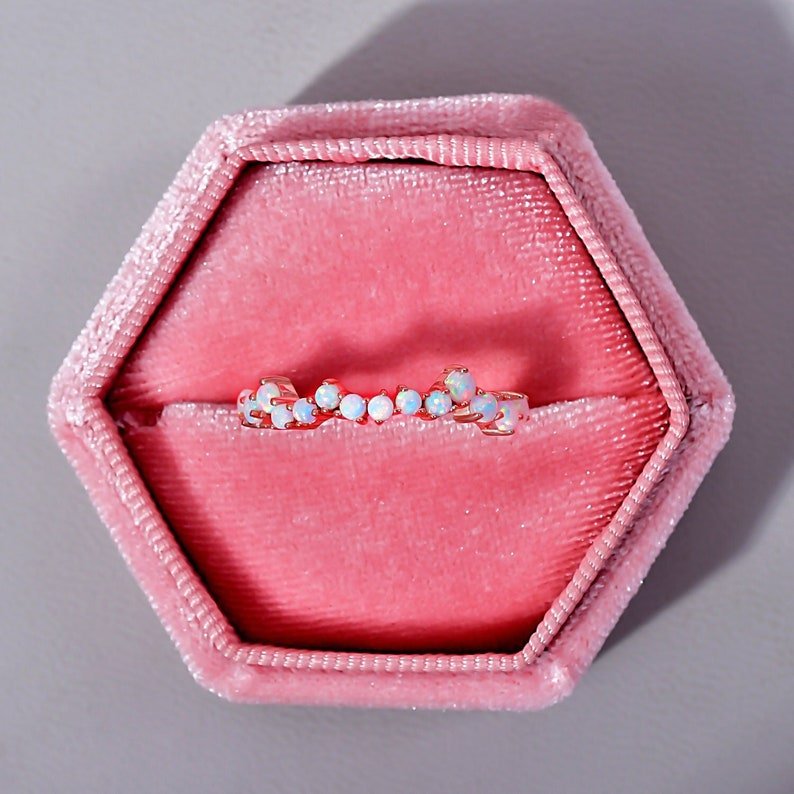 Natural Sparkling Opal Wedding Band Ring