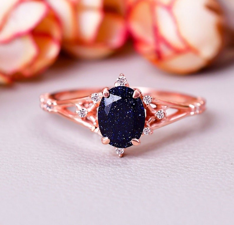 Stunning Galaxy Sandstone Oval Ring - Unique Jewelry