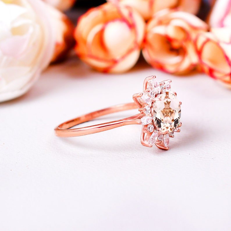 Genuine Pink Morganite Bridal Engagement Ring
