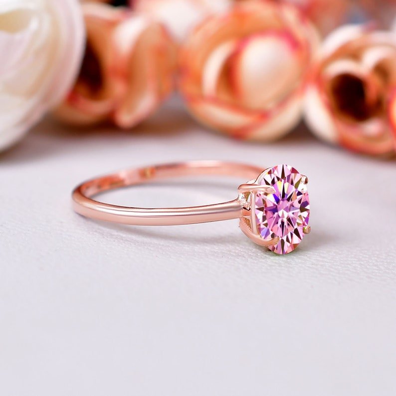 Unique Pink Moissanite Wedding Engagement Ring
