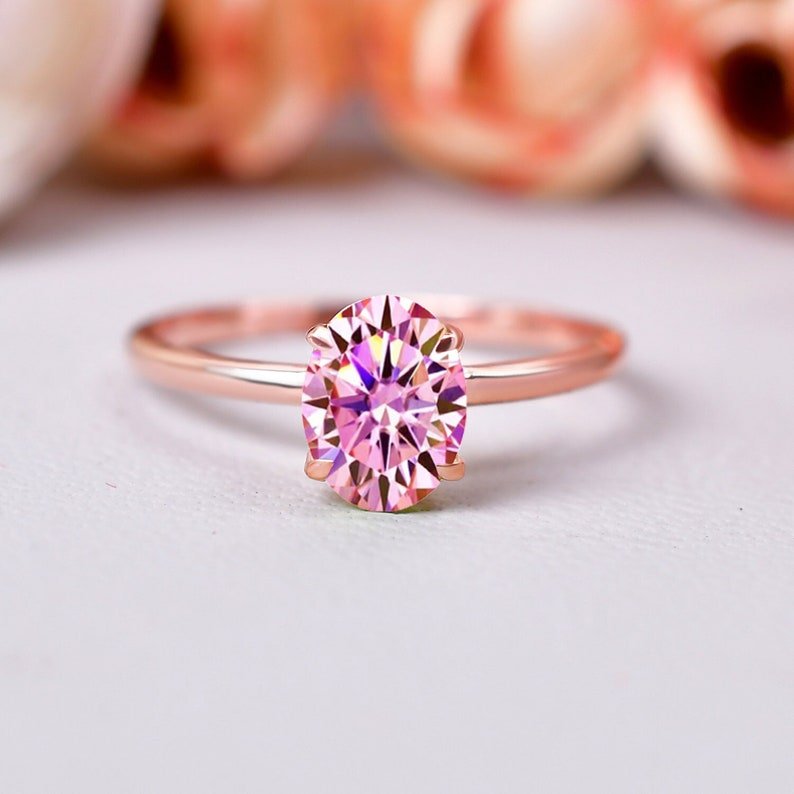 Unique Pink Moissanite Wedding Engagement Ring