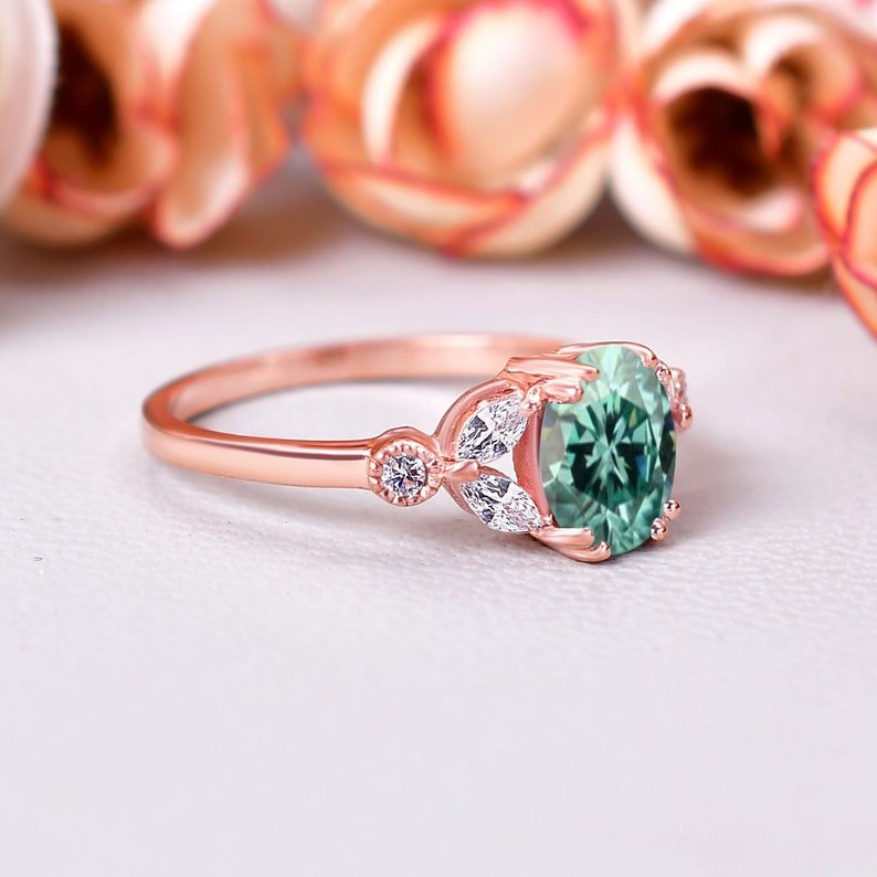 Gorgeous Green Moissanite Wedding Ring Anniversary gift