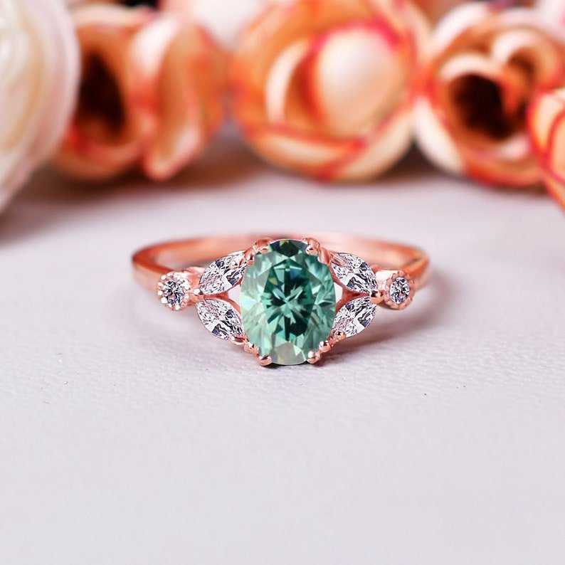 Gorgeous Green Moissanite Wedding Ring Anniversary gift