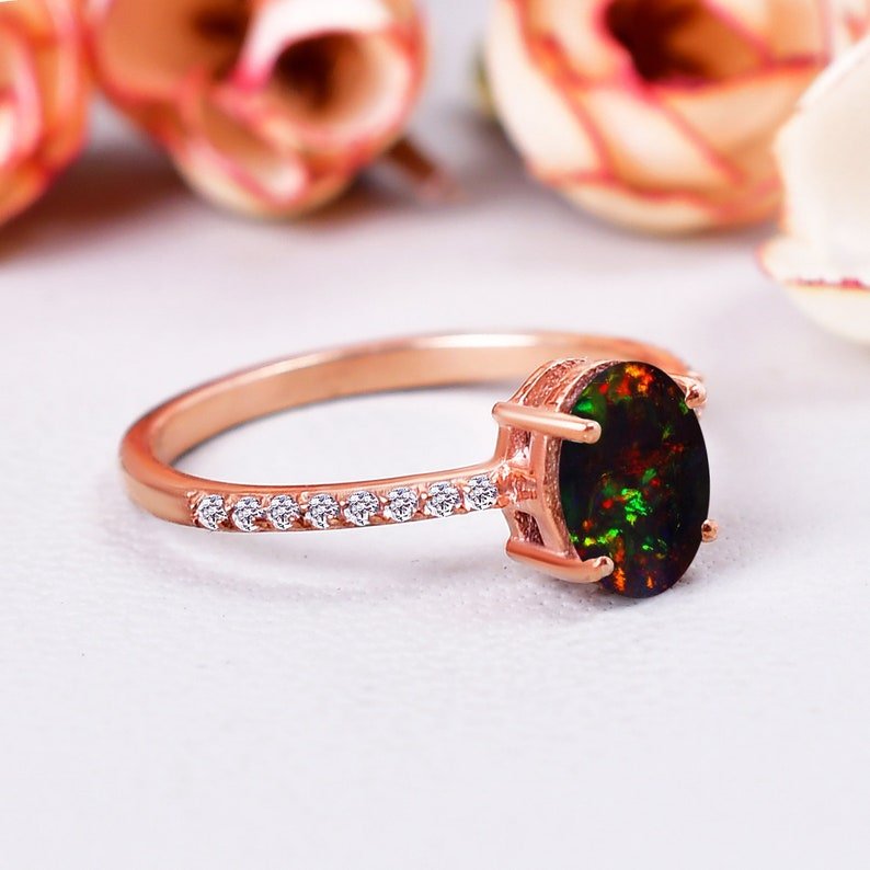 Unique Black Opal Engagement Ring Anniversary Gift