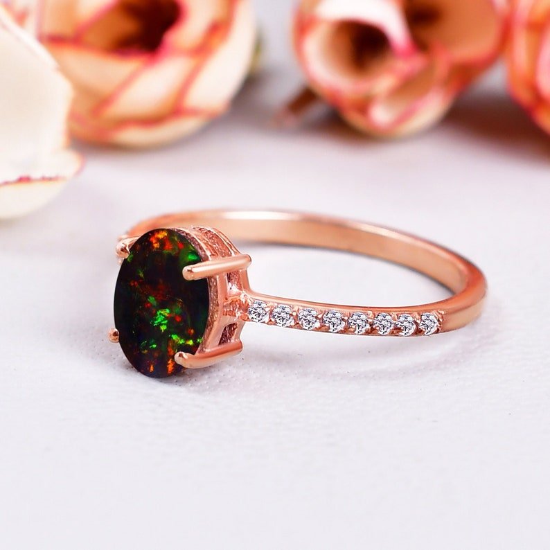 Unique Black Opal Engagement Ring Anniversary Gift