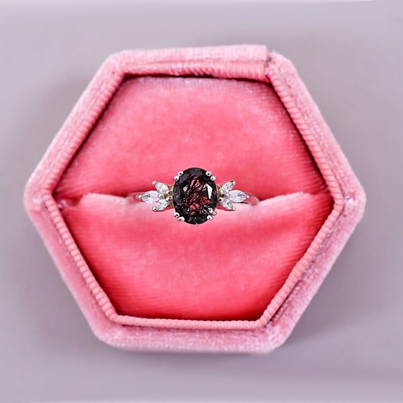 Unique Black Rutilated Quartz Engagement Ring