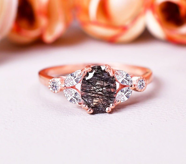 Black Rutilated Quartz Engagement Ring