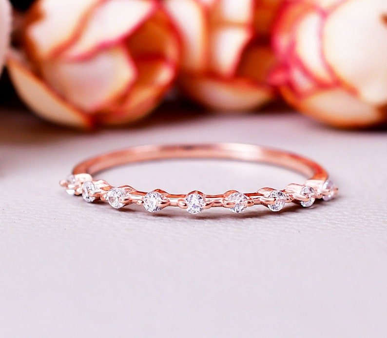 Round Cut Moissanite Half Eternity Minimalistic Band