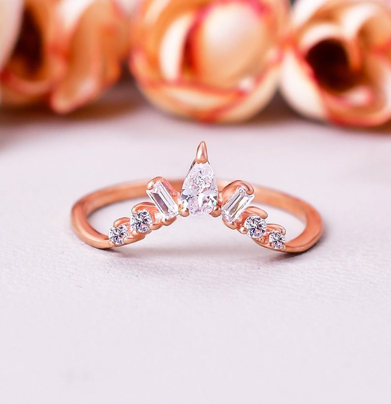 Unique Cluster Moissanite Chevron Wedding Band Ring
