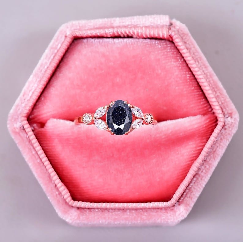 Unique Galaxy Healing Oval Cut Blue Sandstone Ring