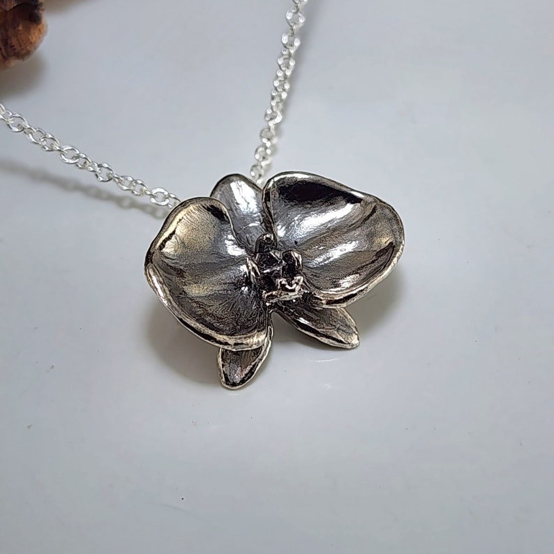 Hand-Sculpted Sterling Silver Phalaenopsis Orchid Pendant
