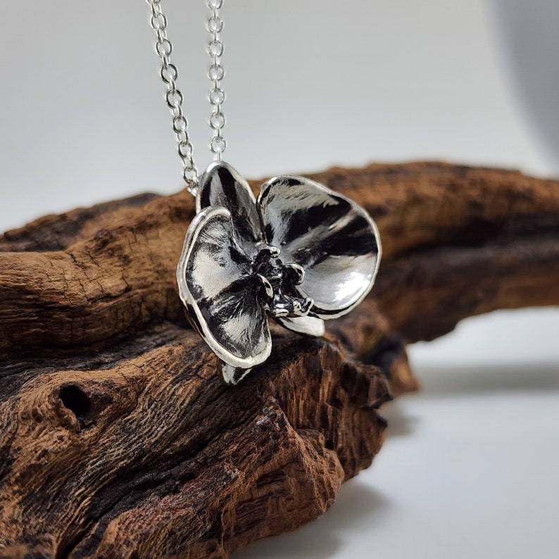 Hand-Sculpted Sterling Silver Phalaenopsis Orchid Pendant