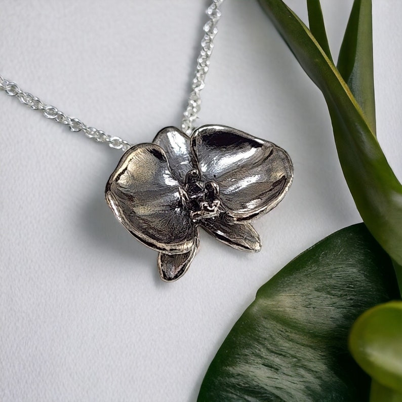 Hand-Sculpted Sterling Silver Phalaenopsis Orchid Pendant