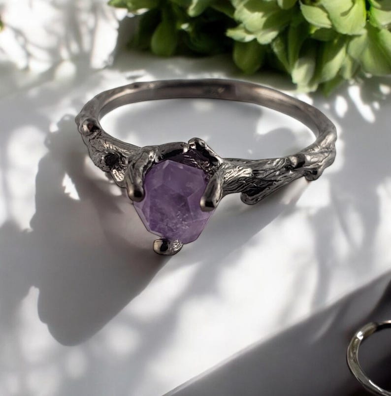 Hand-cut Amethyst in 14k Gold with Black Ruthenium