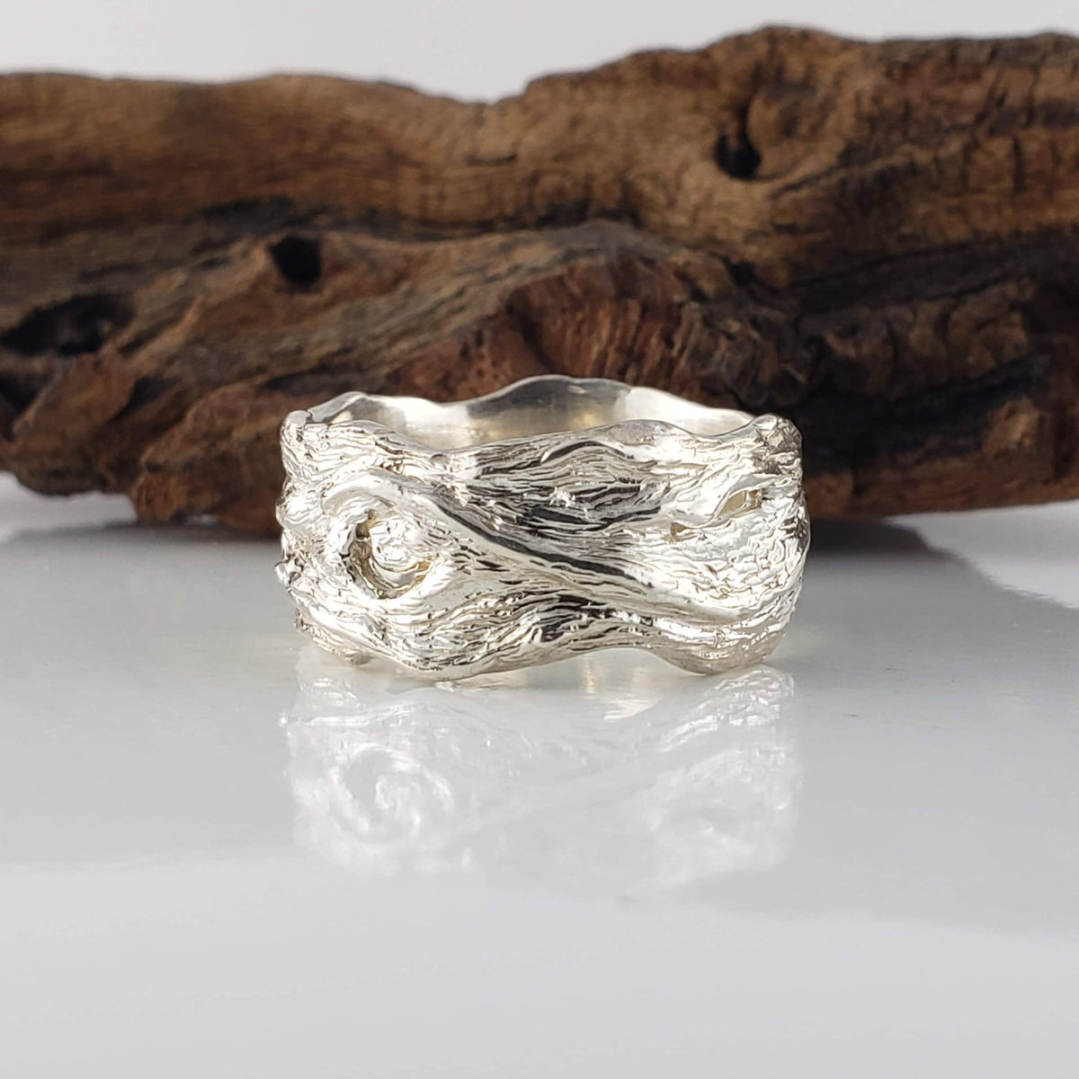 Driftwood Style Wedding Band in Solid Gold