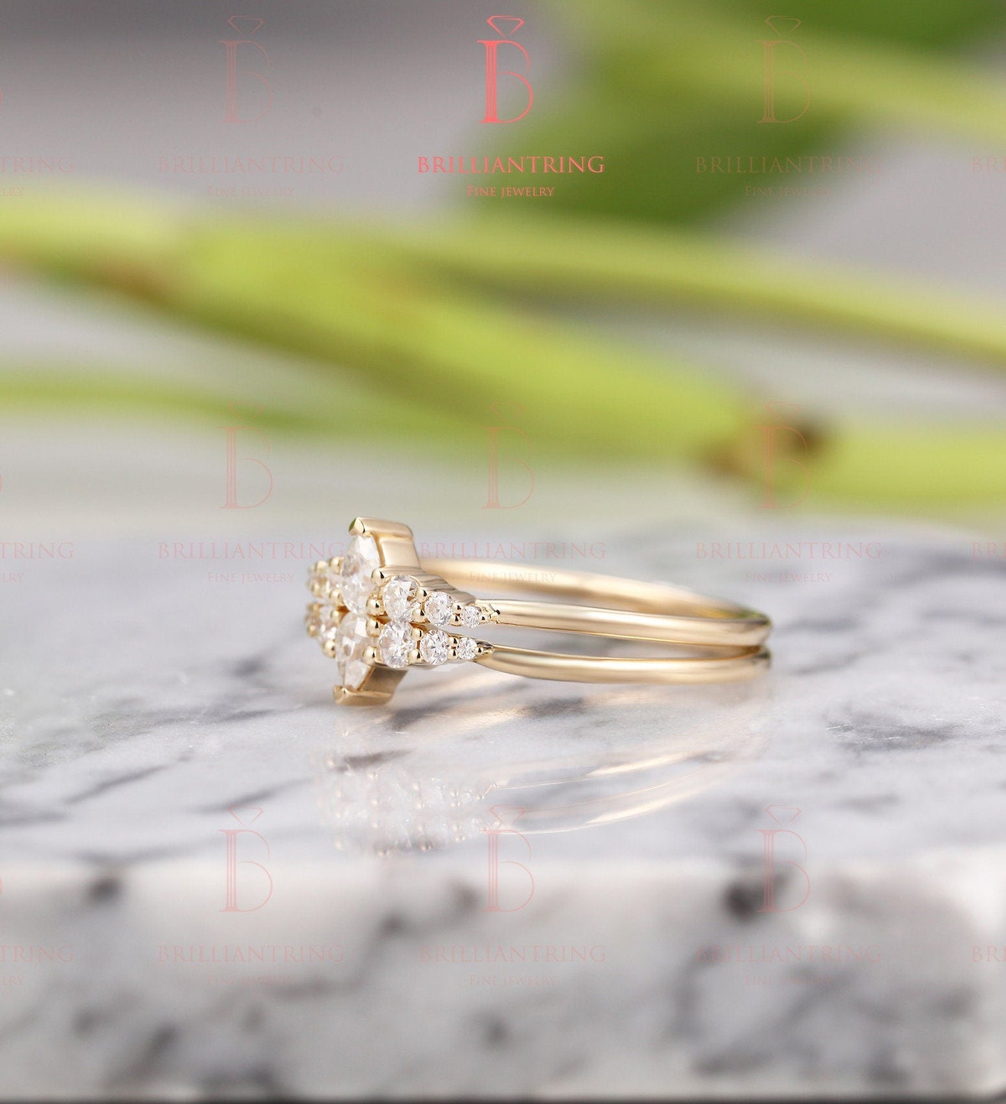 Moissanite wedding ring set woman solid gold ring Vintage Bridal Set Jewelry Antique Pear shaped crown dainty  Anniversary Gift for her