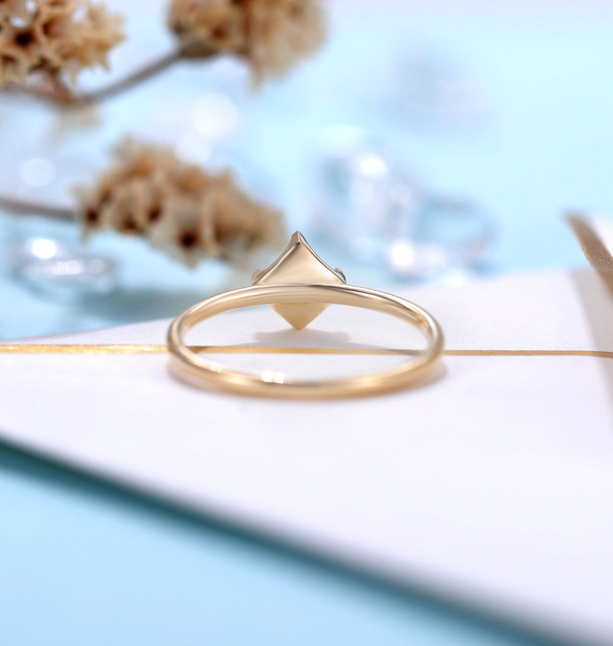 Vintage Diamond Engagement Ring Women | Delicate wedding ring Princess cut Yellow gold | Solitaire Bridal jewelry | Anniversary gift for her