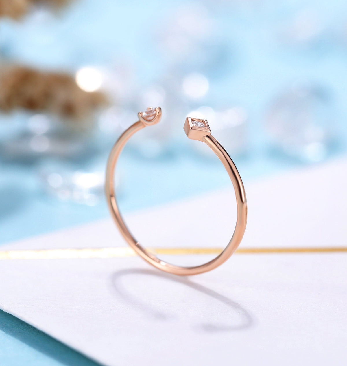 Diamond Engagement Ring rose gold women | delicate open princess cut ring | unique wedding ring | Bridal jewelry | Anniversary gift for her