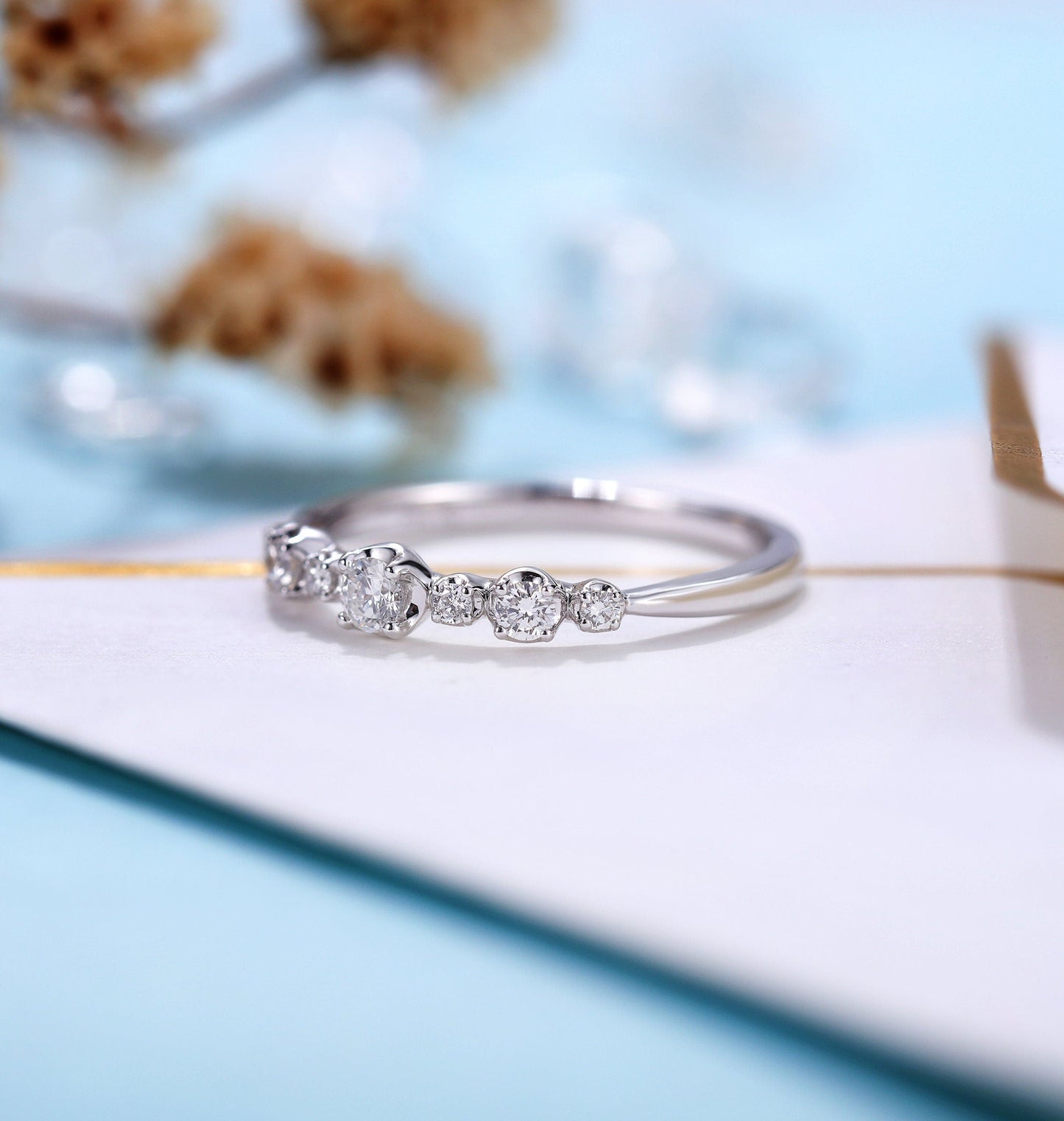 Diamond Engagement Ring women | Delicate white gold wedding ring | Unique bridal jewelry | Vintage Promise ring Anniversary gift for her