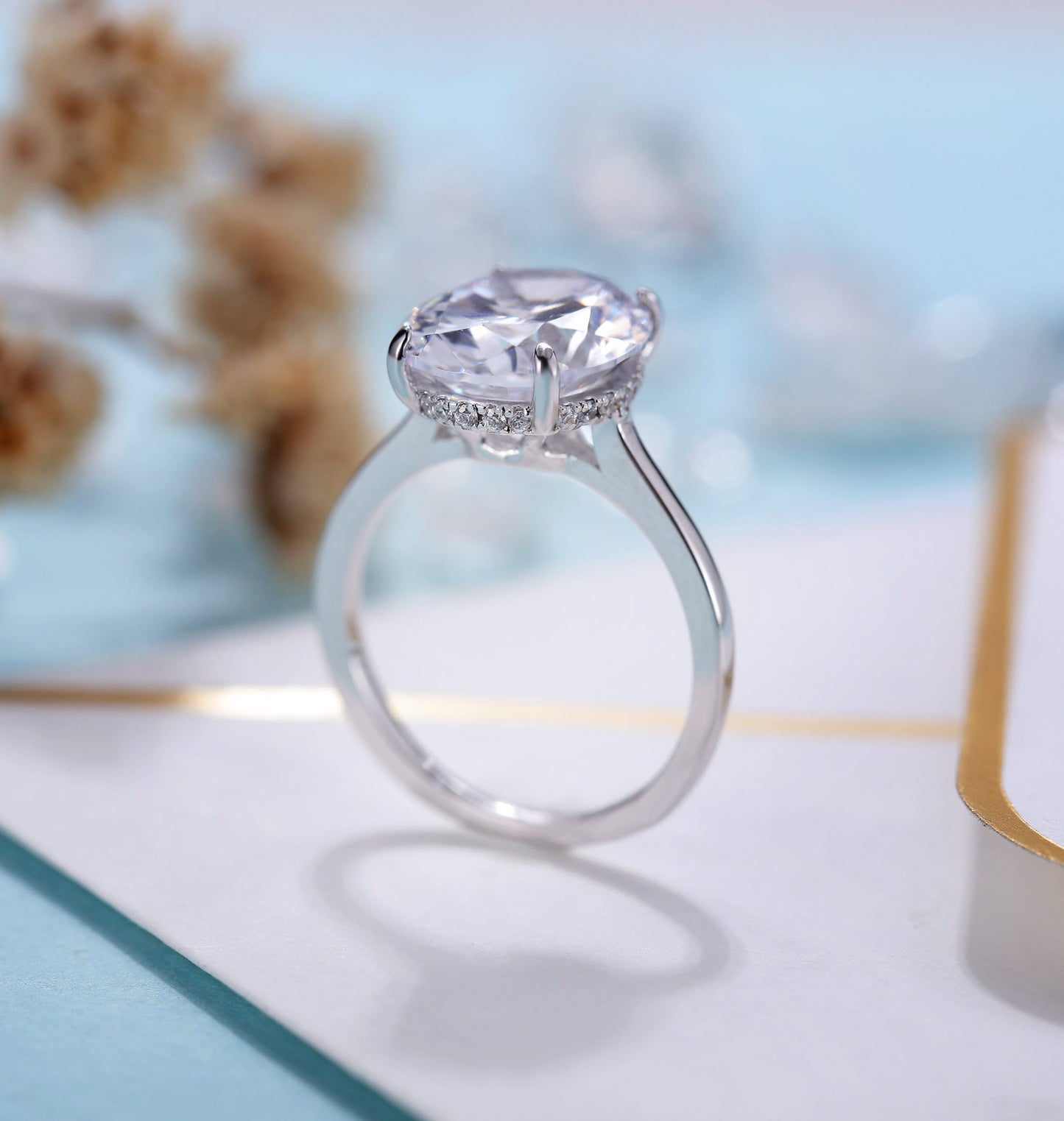 Vintage Moissanite/CZ Engagement Ring Women | Unique wedding ring white gold | Antique Bridal jewelry | Anniversary promise gift for her