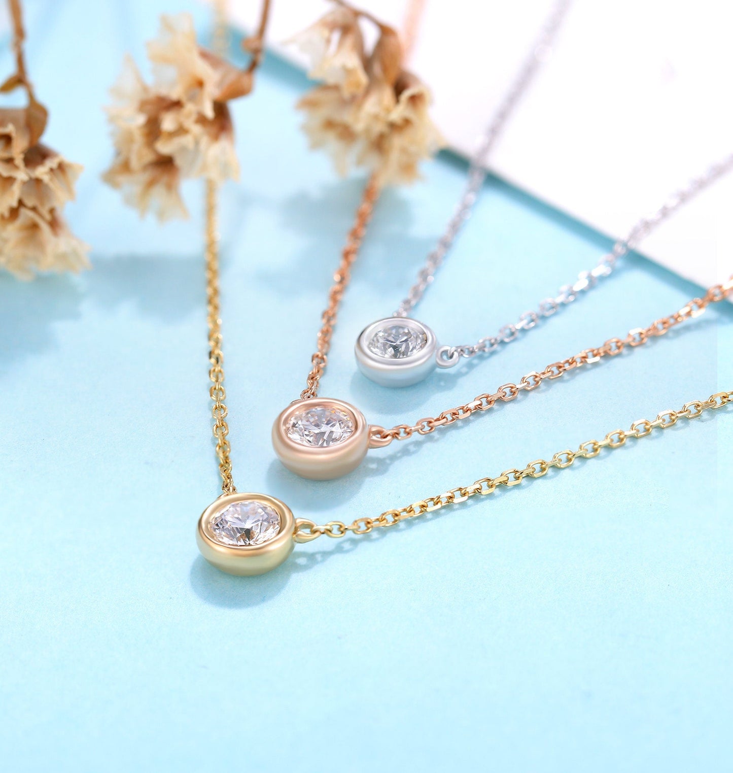 Diamond solitaire necklace women | Delicate Solitaire Necklace | Unique Jewelry | 14k Solid gold necklace | Anniversary gift for her