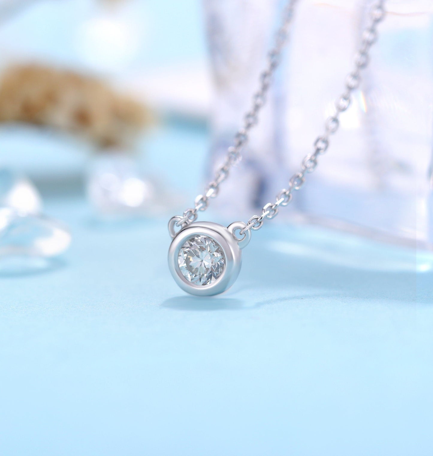 Diamond solitaire necklace women | Delicate Solitaire Necklace | Unique Jewelry | 14k Solid gold necklace | Anniversary gift for her