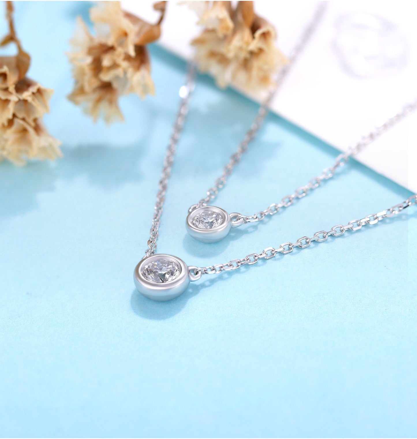 Diamond solitaire necklace women | Delicate Solitaire Necklace | Unique Jewelry | 14k Solid gold necklace | Anniversary gift for her