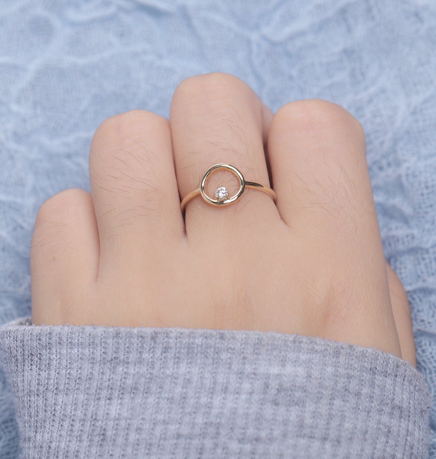 Vintage Diamond Engagement Ring Women | Delicate wedding ring Yellow Gold | Gemstone Solitaire Bridal jewelry | Anniversary gift for her