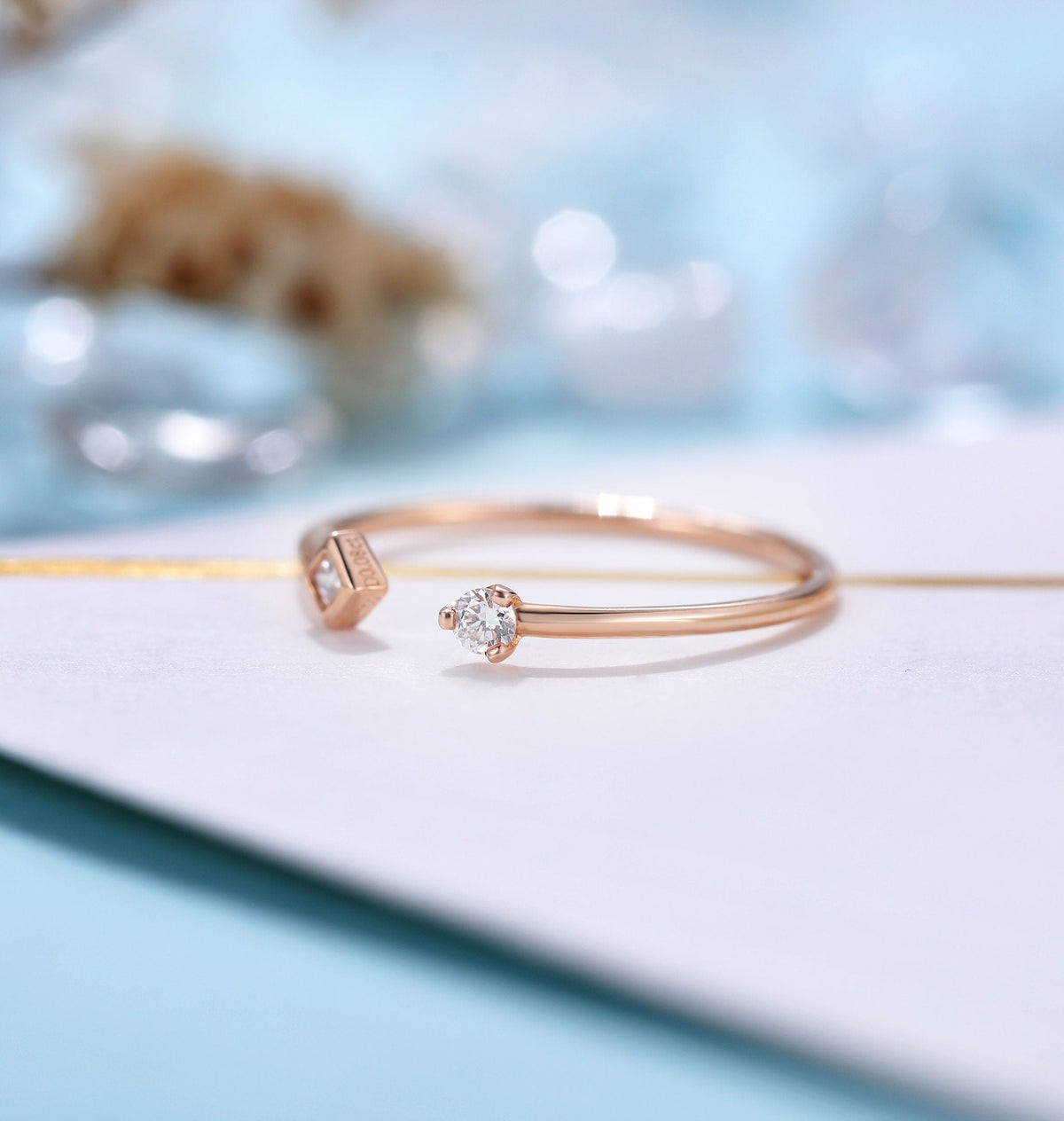 Diamond Engagement Ring rose gold women | delicate open princess cut ring | unique wedding ring | Bridal jewelry | Anniversary gift for her