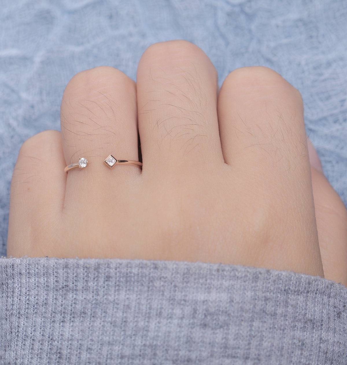 Diamond Engagement Ring rose gold women | delicate open princess cut ring | unique wedding ring | Bridal jewelry | Anniversary gift for her