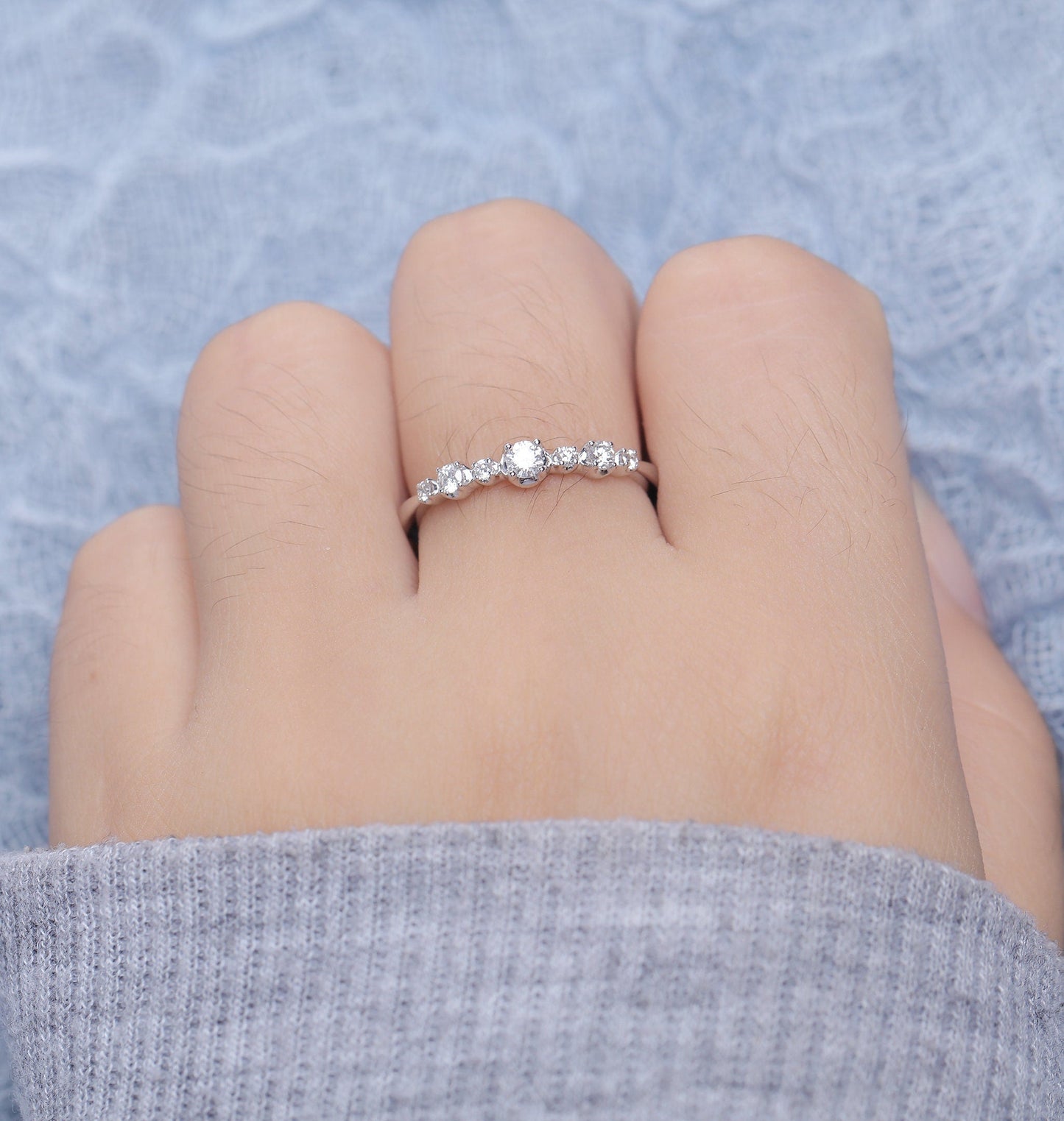 Diamond Engagement Ring women | Delicate white gold wedding ring | Unique bridal jewelry | Vintage Promise ring Anniversary gift for her