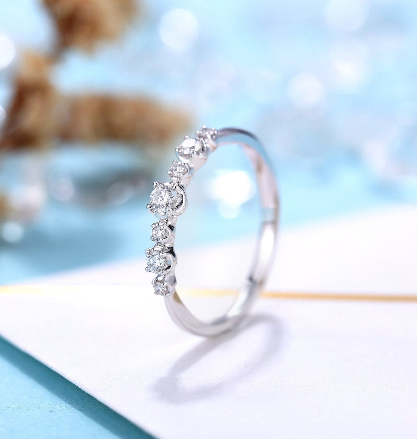 Moissanite Engagement Ring women | Delicate white gold wedding ring | Unique bridal jewelry | Vintage Promise ring Anniversary gift for her