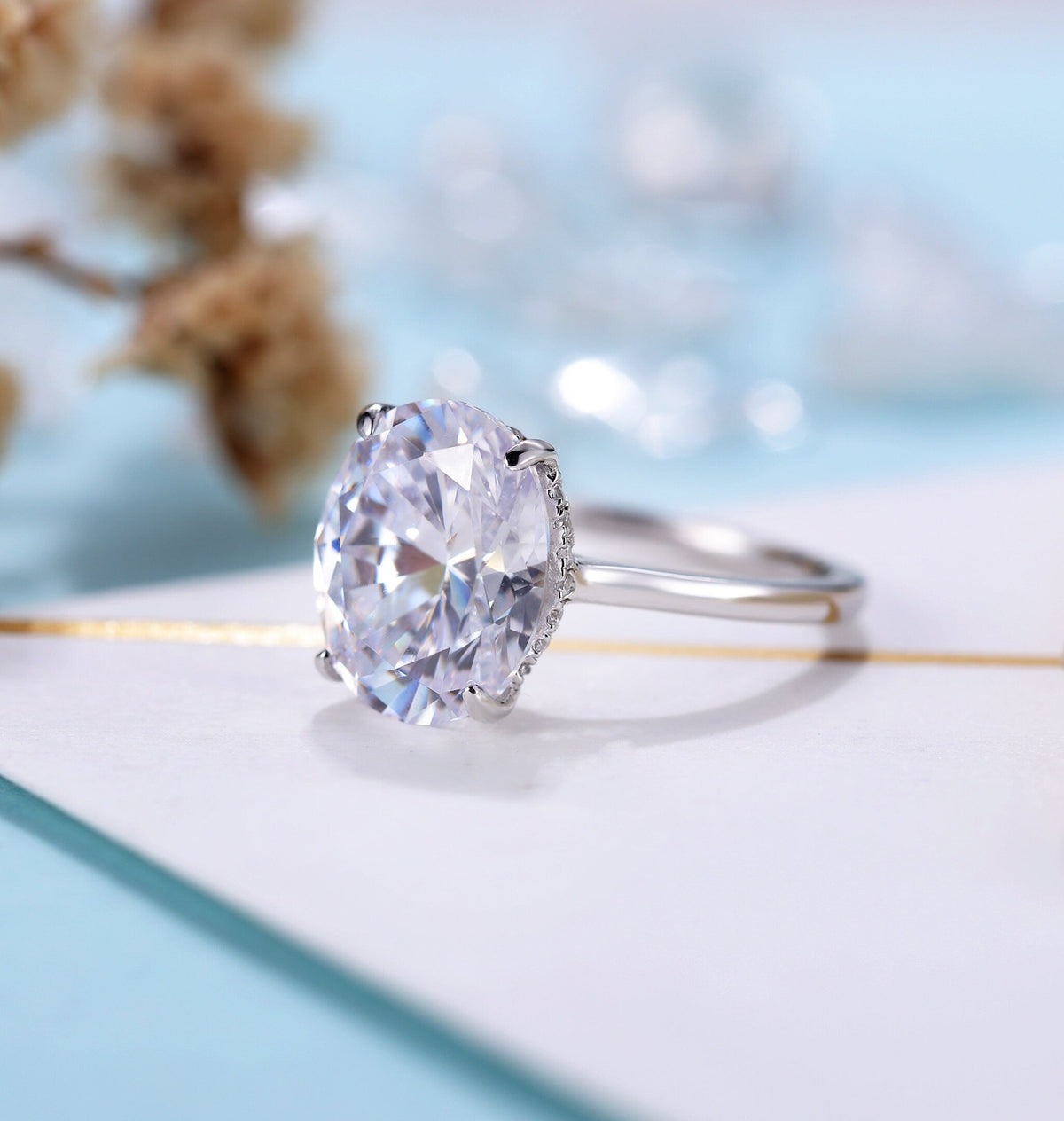 Vintage Moissanite/CZ Engagement Ring Women | Unique wedding ring white gold | Antique Bridal jewelry | Anniversary promise gift for her