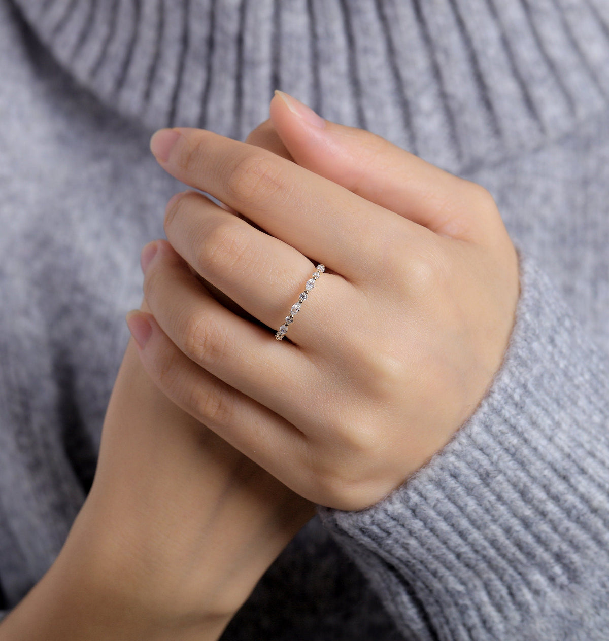 Art deco Moissanite Wedding Band Women | rose gold band | Marquise cut eternity Bridal Jewelry | Vintage promise Anniversary Gift for her