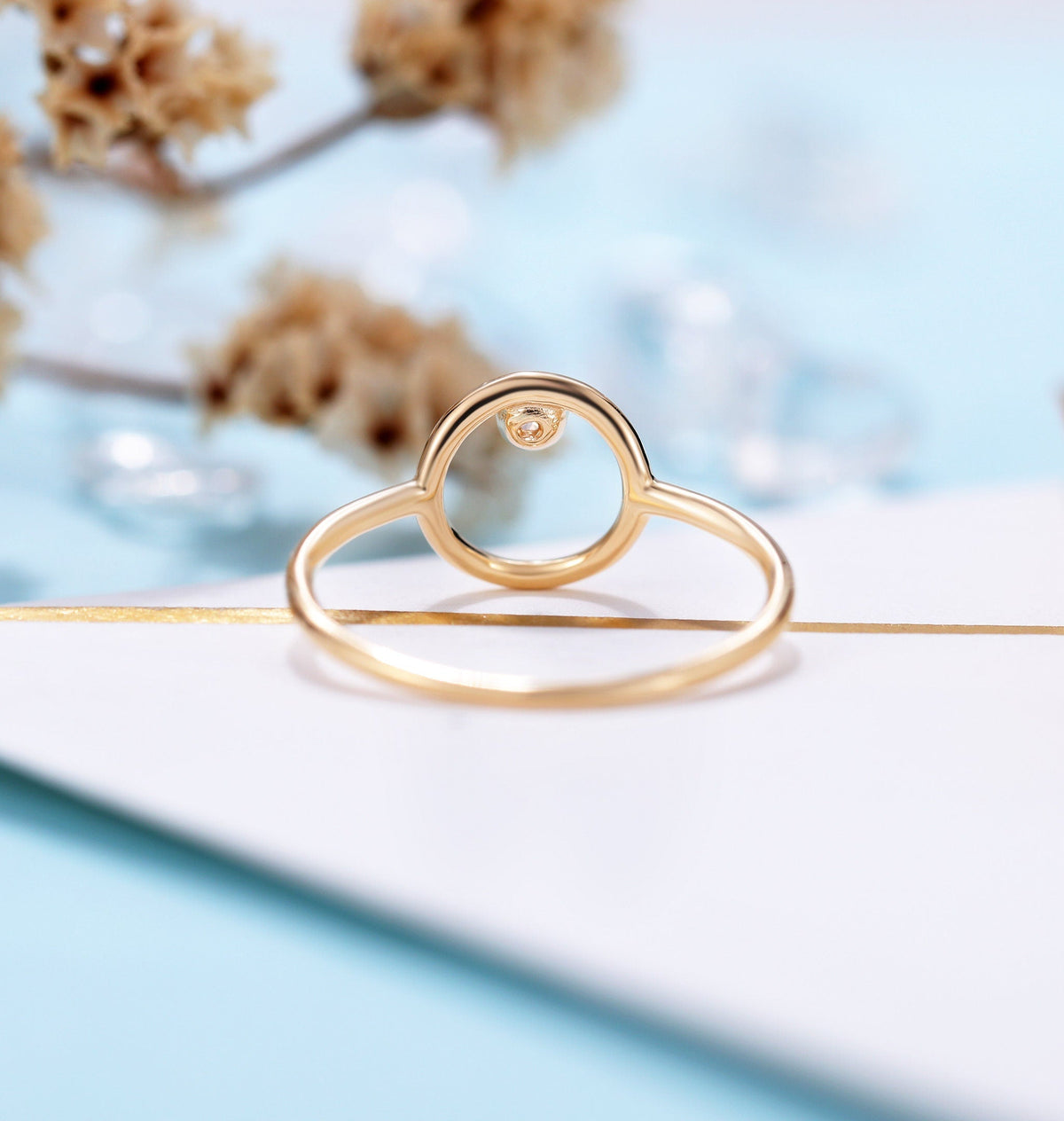 Vintage Diamond Engagement Ring Women | Delicate wedding ring Yellow Gold | Gemstone Solitaire Bridal jewelry | Anniversary gift for her