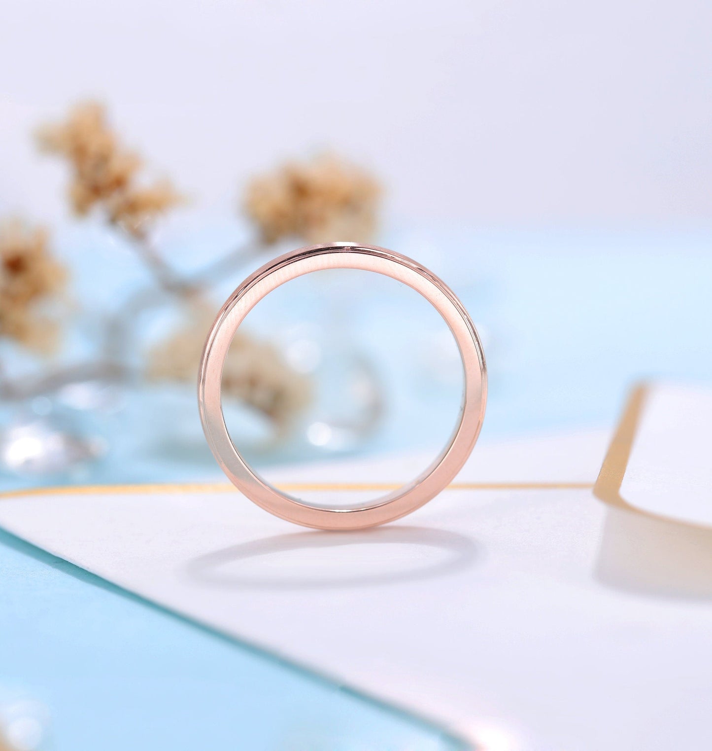 Art deco Wedding Band Women | rose gold band | frosted Bridal Jewelry | Unique wedding ring | Vintage promise Ring Anniversary Gift for her
