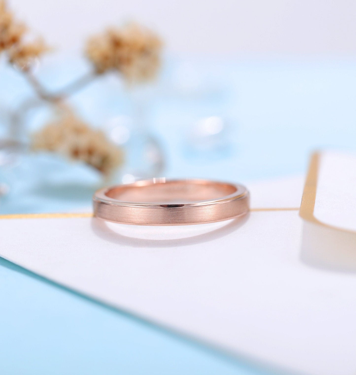 Art deco Wedding Band Women | rose gold band | frosted Bridal Jewelry | Unique wedding ring | Vintage promise Ring Anniversary Gift for her