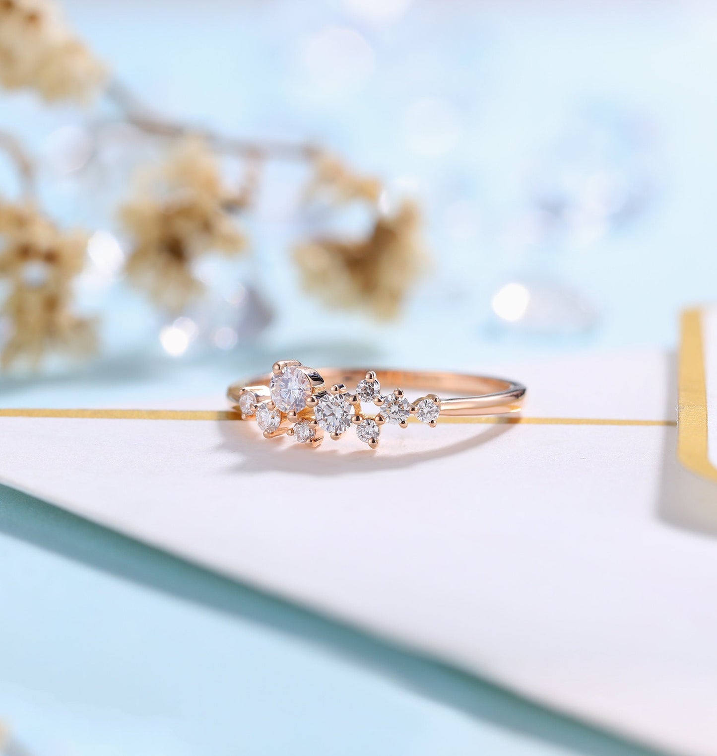 Diamond/Moissanite engagement ring women | rose gold band | vintage bridal ring | wedding ring| unique promise ring anniversary gift for her